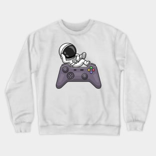 Cute Astronaut Laying on Controller Cartoon Crewneck Sweatshirt